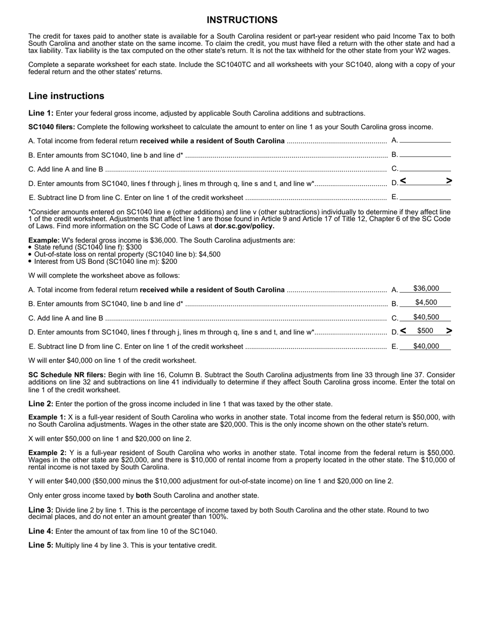 Form SC1040TC Tax Credits - South Carolina, Page 3