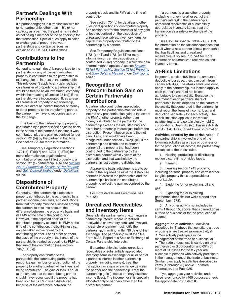 Instructions for IRS Form 1065 U.S. Return of Partnership Income, Page 12