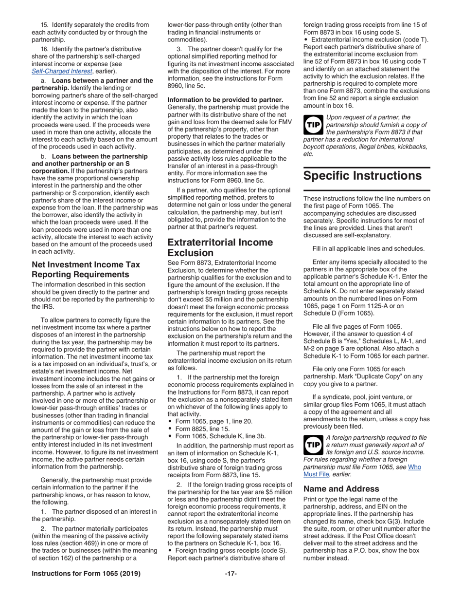Instructions for IRS Form 1065 U.S. Return of Partnership Income, Page 17
