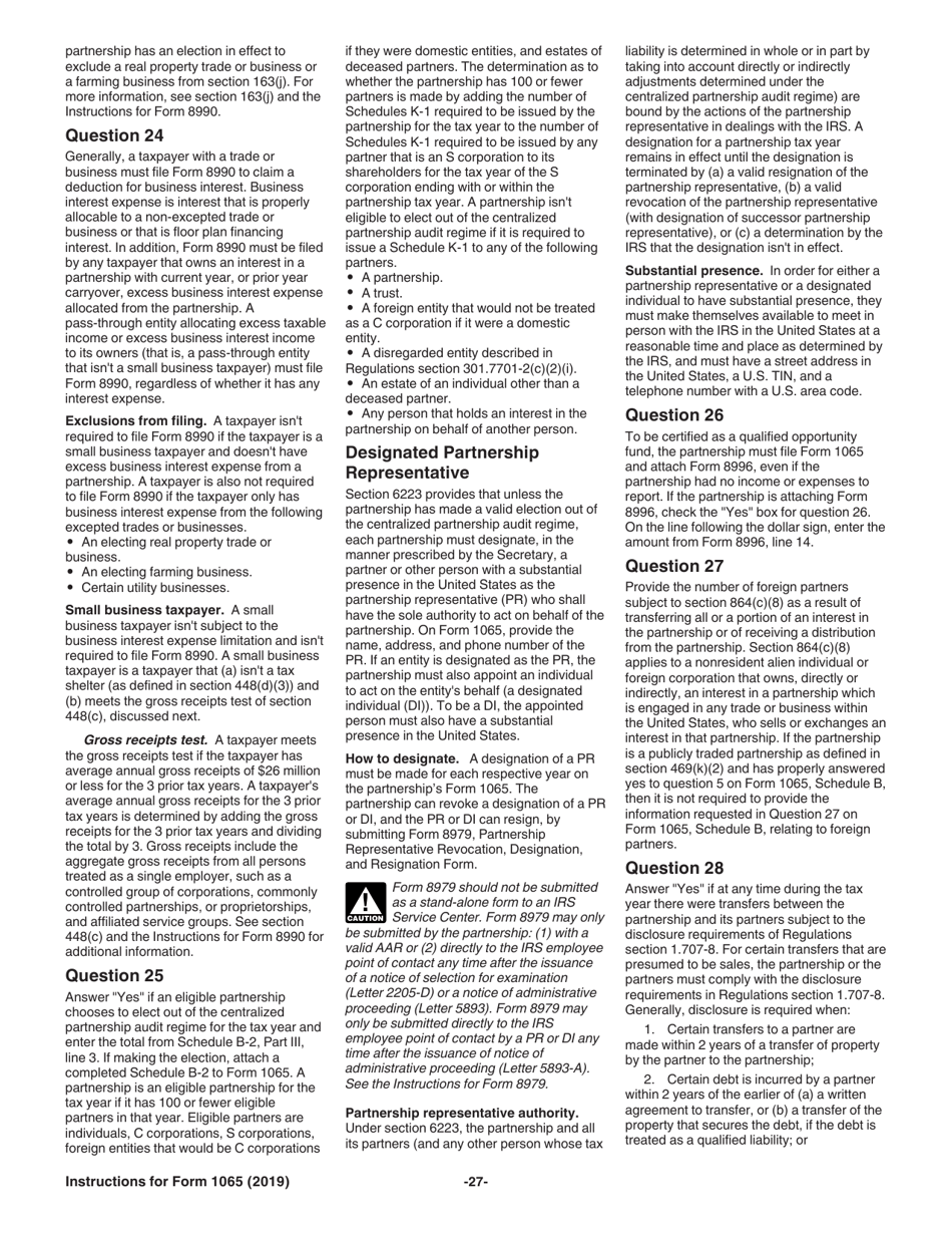 Instructions for IRS Form 1065 U.S. Return of Partnership Income, Page 27