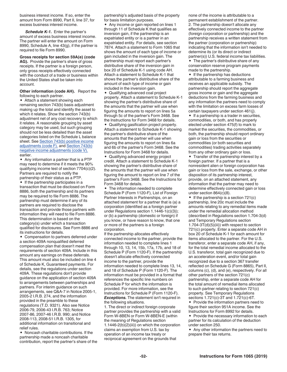 Instructions for IRS Form 1065 U.S. Return of Partnership Income, Page 52