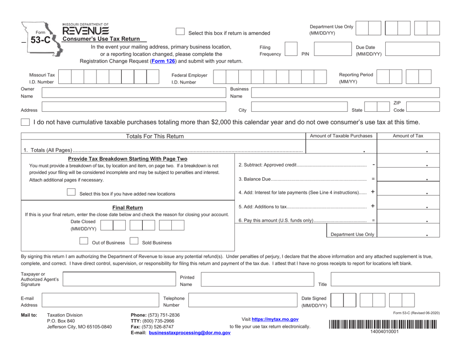 Form 53-C Consumers Use Tax Return - Missouri, Page 1