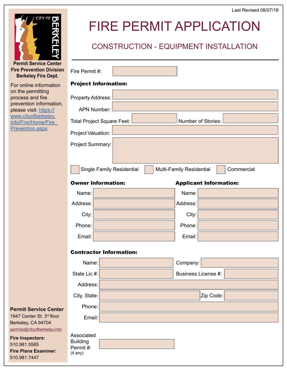 City of Berkeley, California Fire Permit Application Construction