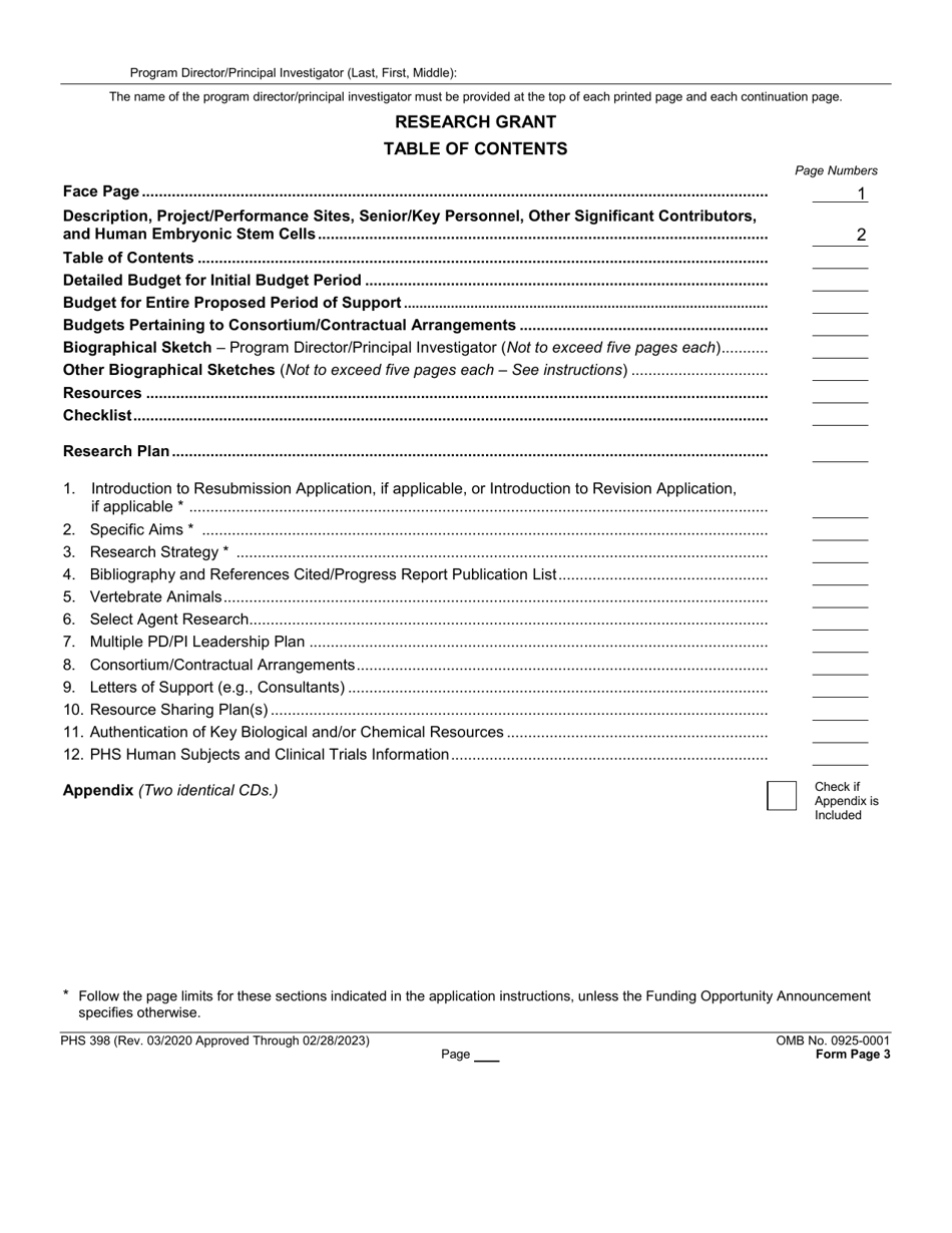 Form PHS398 Grant Application, Page 5
