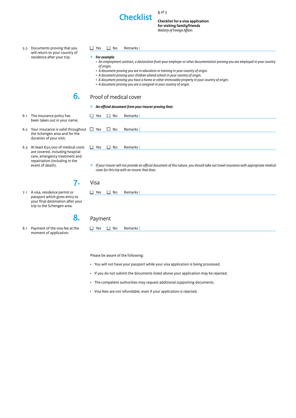 Netherlands Schengen Visa Application Checklist - Visit to Family ...