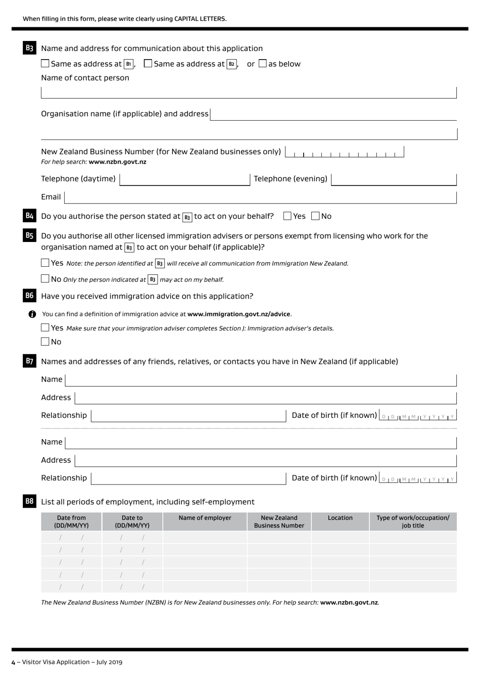 Form INZ1017 Visitor Visa Application for a Temporary Stay in New Zealand - New Zealand, Page 4