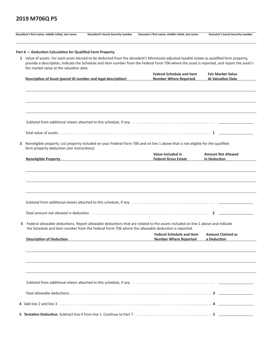 Form M706Q Election to Claim the Qualified Small Business and Farm Property Deduction - Minnesota, Page 5