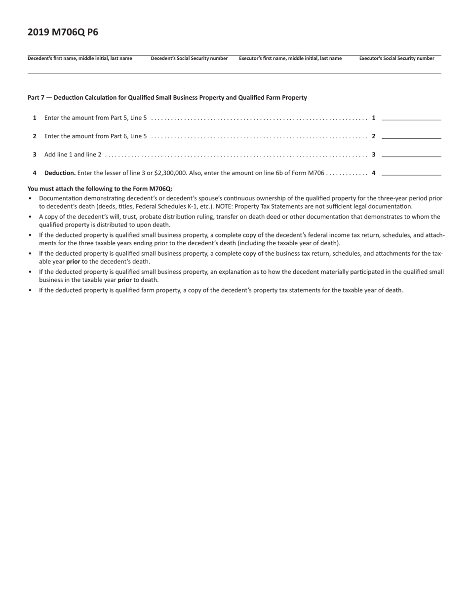 Form M706Q Election to Claim the Qualified Small Business and Farm Property Deduction - Minnesota, Page 6