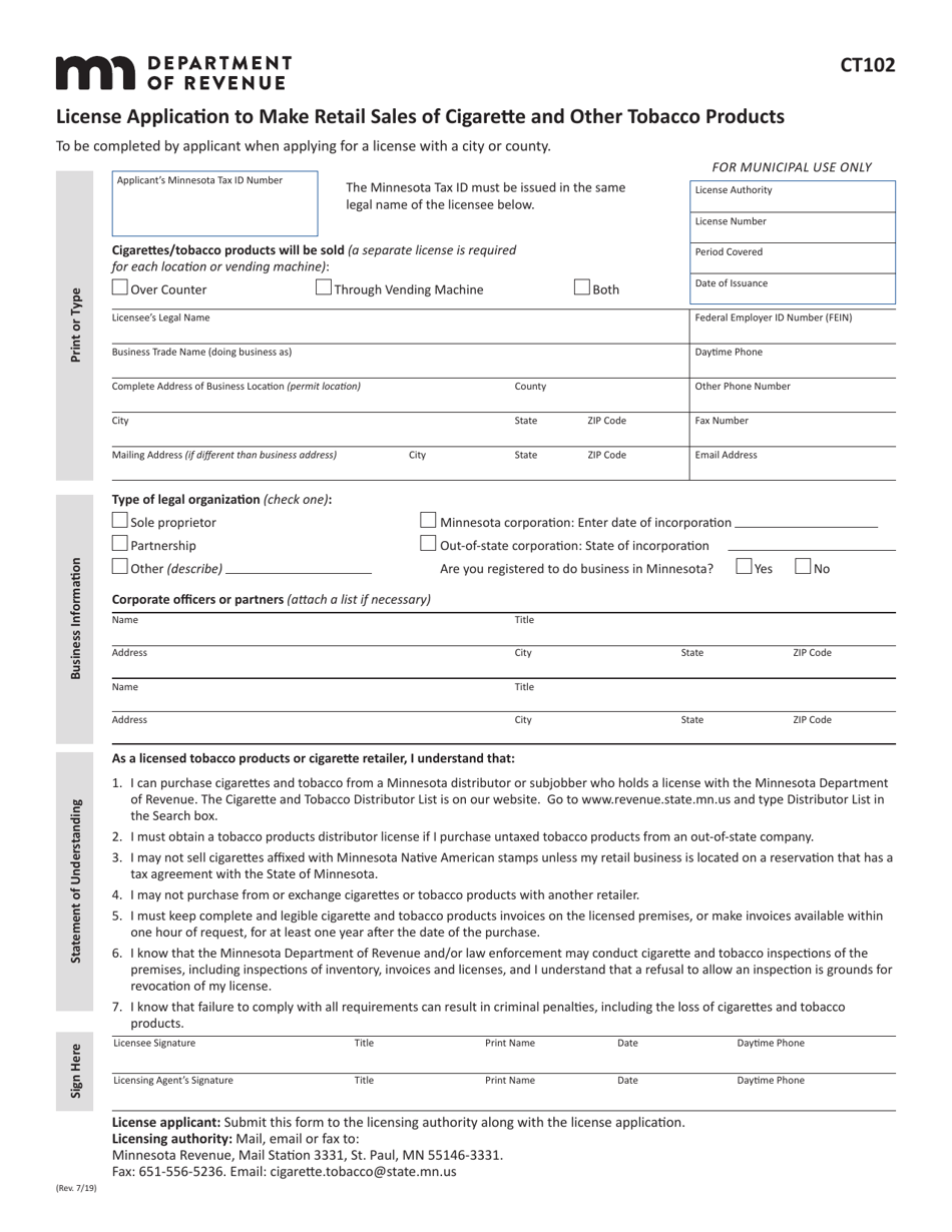 Form CT102 Fill Out, Sign Online and Download Fillable PDF, Minnesota