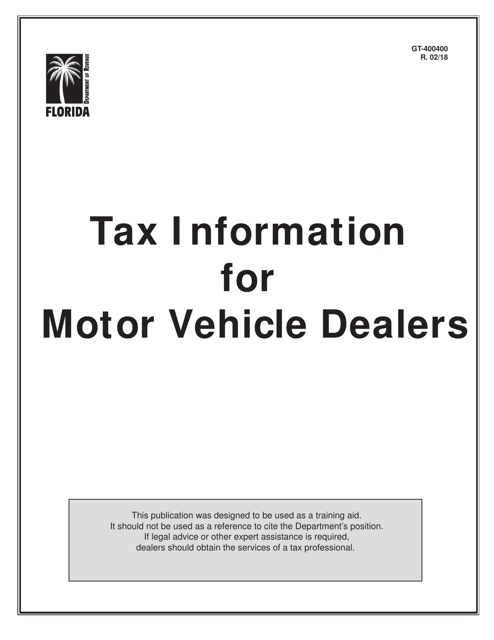 Tax Information for Motor Vehicle Dealers - Florida Download Pdf
