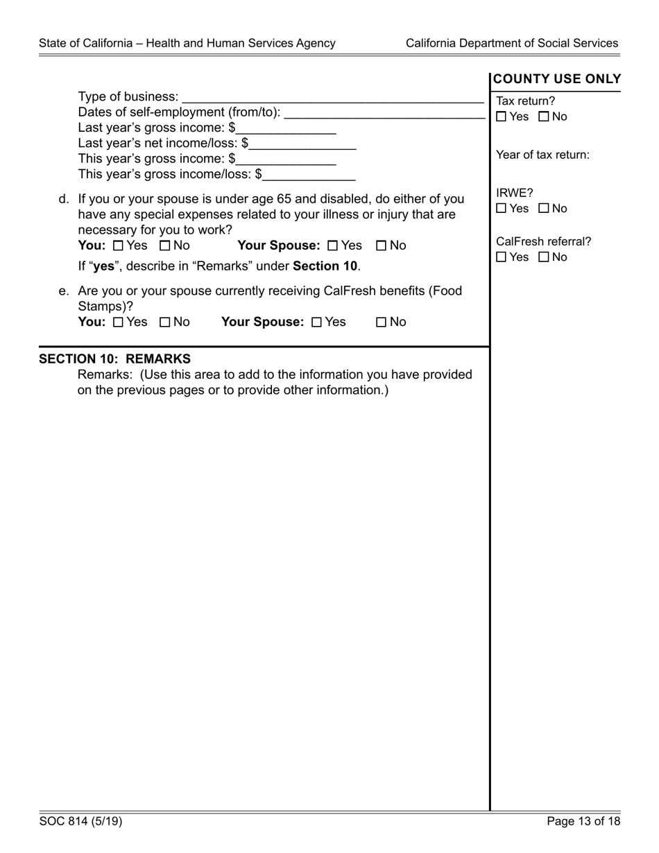 Form SOC814 Statement of Facts Cash Assistance Program for Immigrants (Capi) - California, Page 13