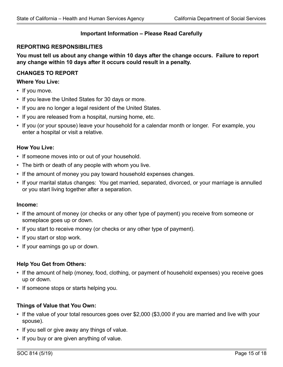Form SOC814 Statement of Facts Cash Assistance Program for Immigrants (Capi) - California, Page 15