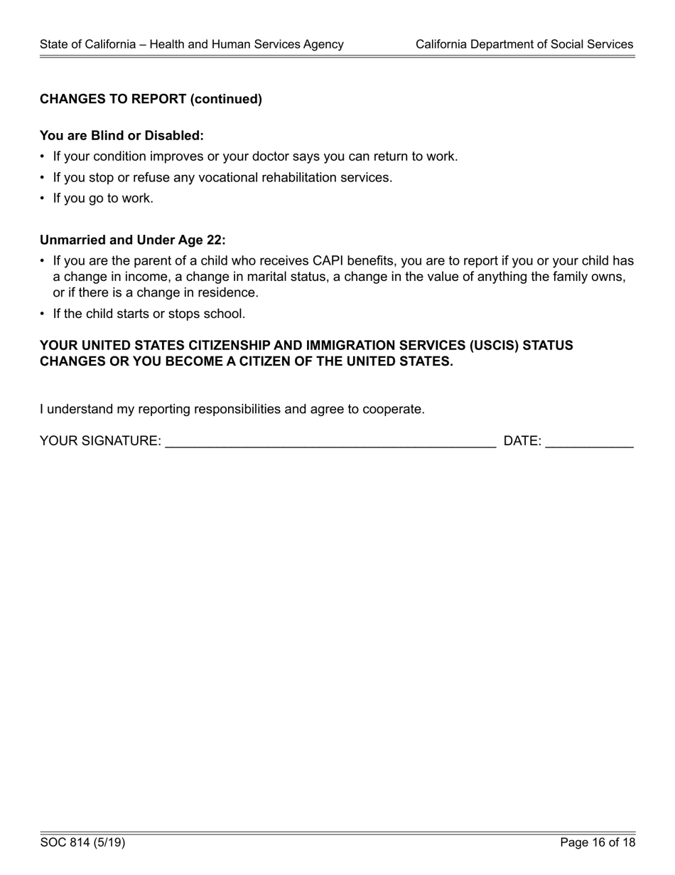 Form SOC814 Statement of Facts Cash Assistance Program for Immigrants (Capi) - California, Page 16