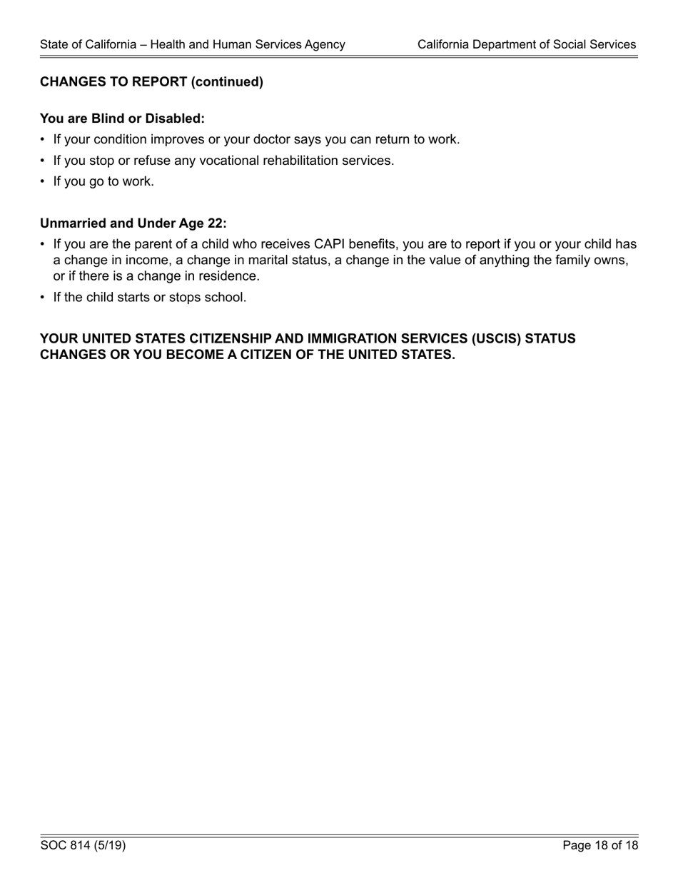 Form SOC814 Statement of Facts Cash Assistance Program for Immigrants (Capi) - California, Page 18