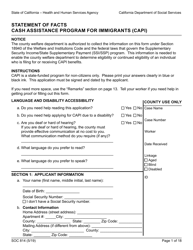 Form SOC814 Statement of Facts Cash Assistance Program for Immigrants (Capi) - California