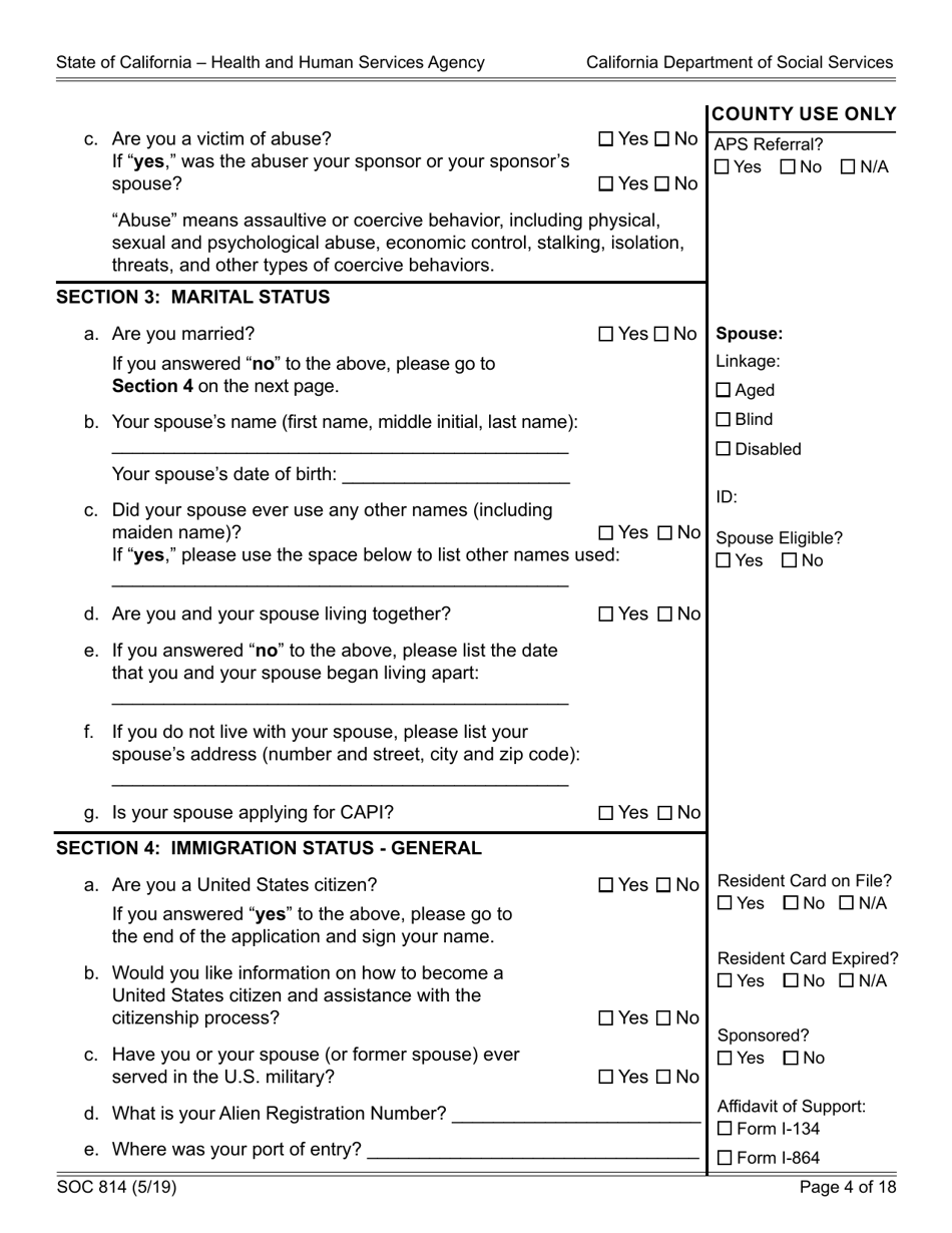 Form SOC814 Statement of Facts Cash Assistance Program for Immigrants (Capi) - California, Page 4