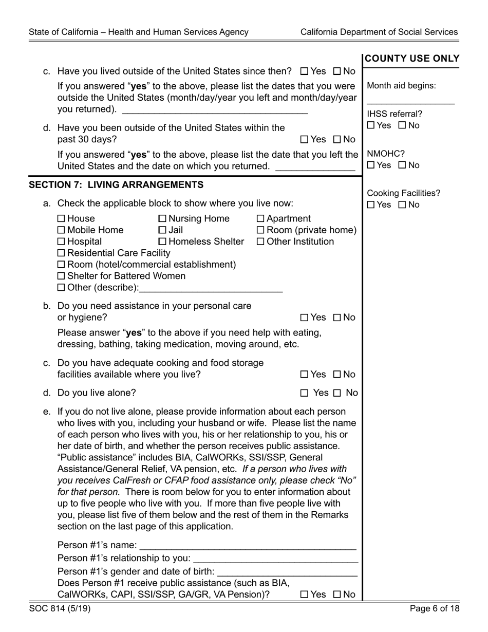 Form SOC814 Statement of Facts Cash Assistance Program for Immigrants (Capi) - California, Page 6