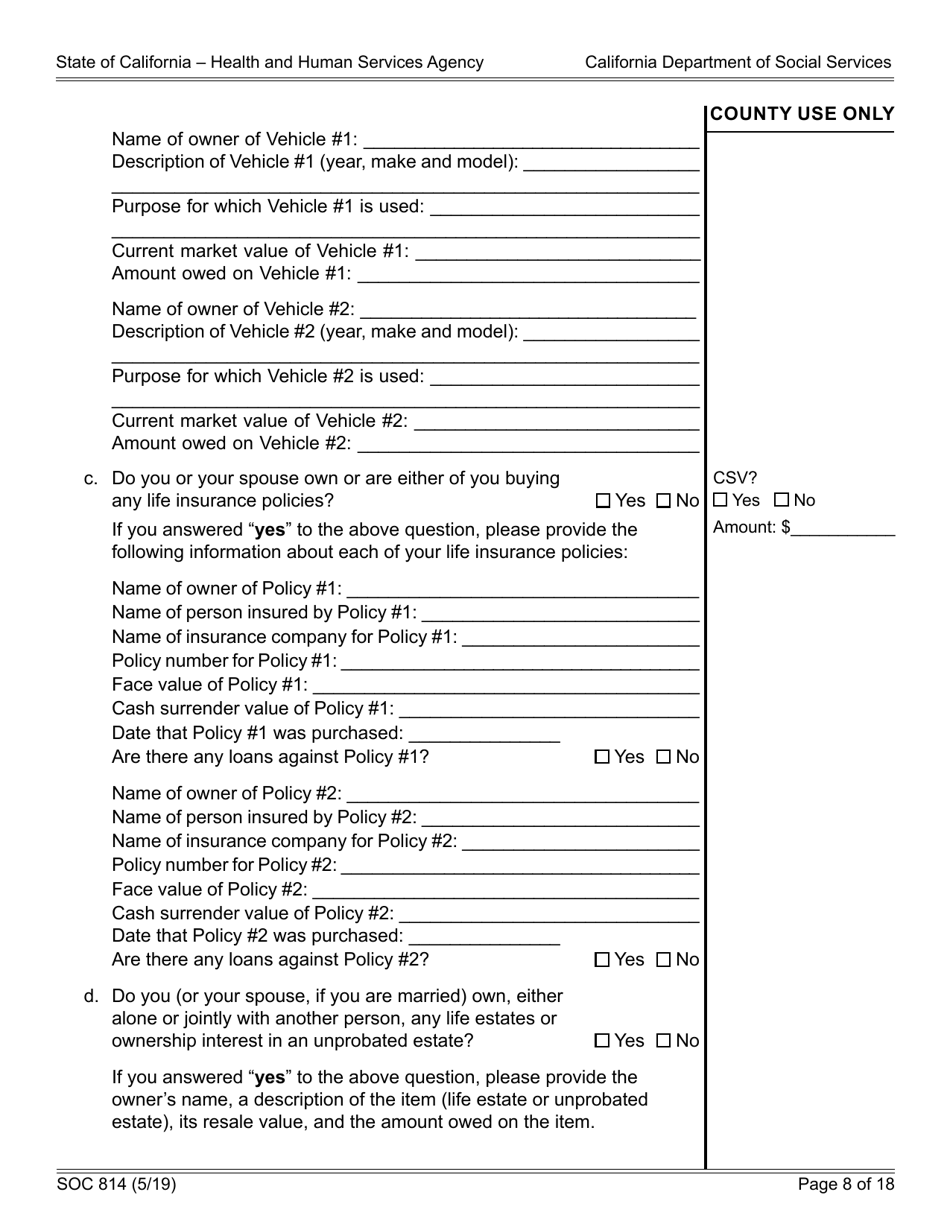 Form SOC814 Statement of Facts Cash Assistance Program for Immigrants (Capi) - California, Page 8