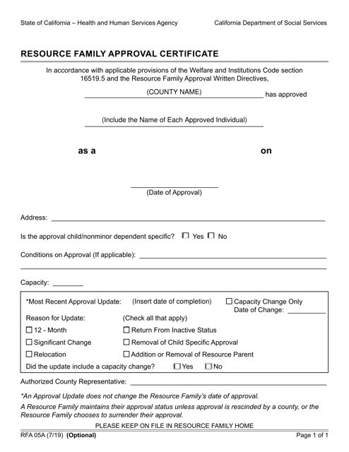 Form RFA05A  Printable Pdf