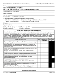 Document preview: Form RFA03 Resource Family Home Health and Safety Assessment Checklist - California