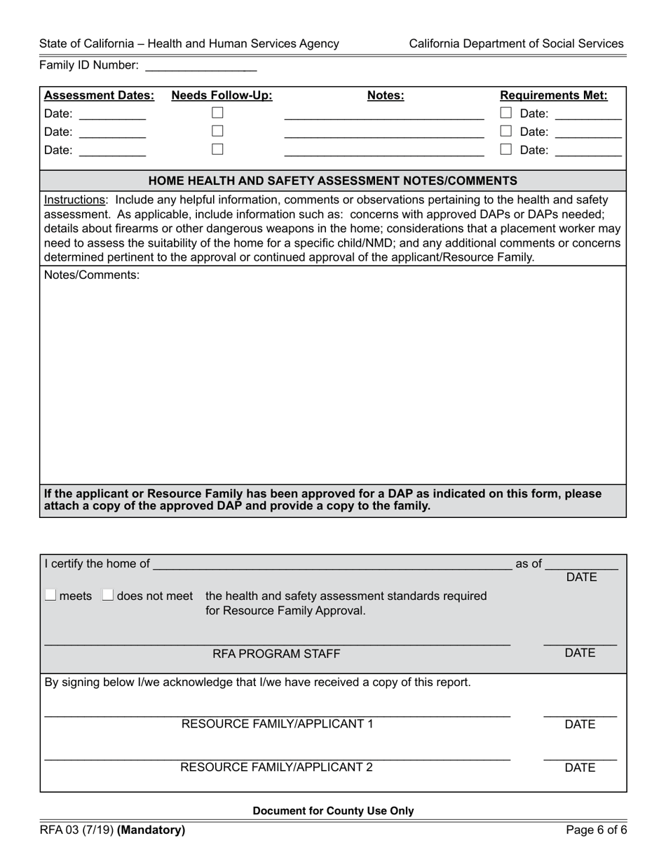 Form RFA03 Resource Family Home Health and Safety Assessment Checklist - California, Page 6