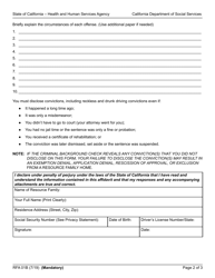 Form RFA01B Resource Family Criminal Record Statement - California, Page 2