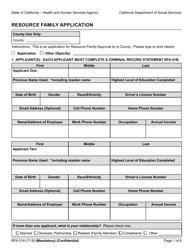 Form RFA01A Resource Family Application - California