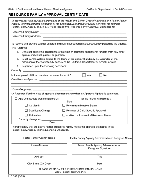 Form LIC05A  Printable Pdf