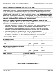 Form HCS101 Home Care Aide Registration Renewal - California