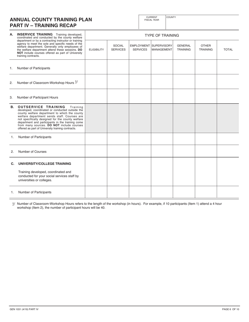 Form GEN1031 Annual County Training Plan - California, Page 6