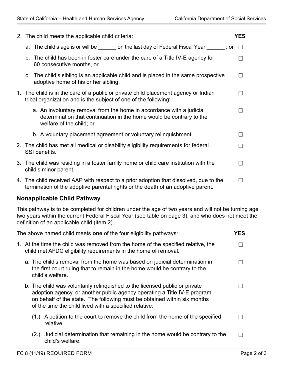 Form FC8 Federal Eligibility Certification for Adoption Assistance Program - California, Page 2
