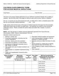 Document preview: Form CF31 CalFresh Supplemental Form for Excess Medical Deductions - California