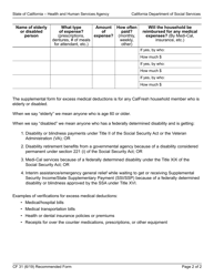 Form CF31 CalFresh Supplemental Form for Excess Medical Deductions - California, Page 2