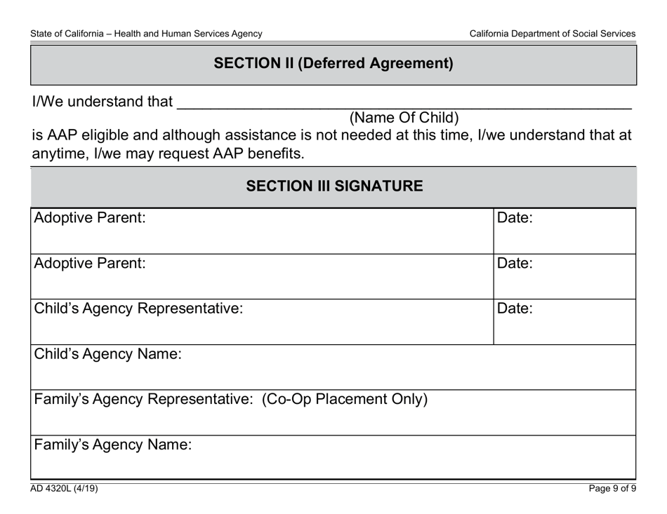 Form AD4320L Adoption Assistance Program (Aap) Agreement (Large Print) - California, Page 9