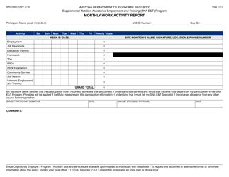 Form SNA-1046A Monthly Work Activity Report - Arizona, Page 3