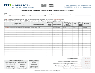 Cpe Reporting Form for Status Change From &quot;inactive&quot; to &quot;active&quot; - Minnesota, Page 2
