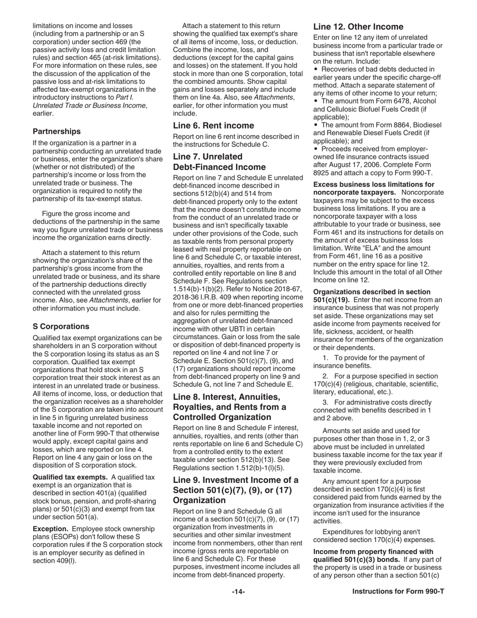 Instructions for IRS Form 990-T Exempt Organization Business Income Tax Return (And Proxy Tax Under Section 6033(E)), Page 15