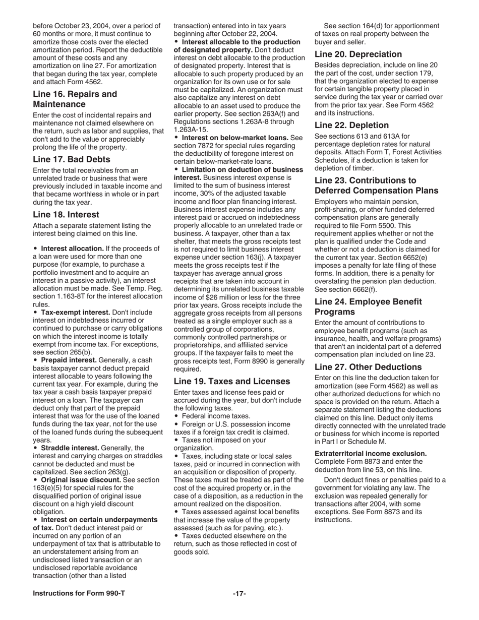 Instructions for IRS Form 990-T Exempt Organization Business Income Tax Return (And Proxy Tax Under Section 6033(E)), Page 18