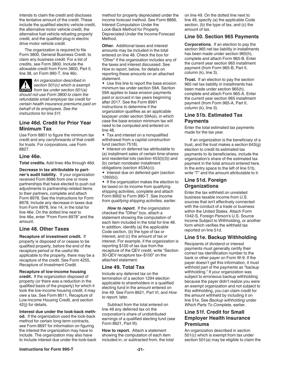 Instructions for IRS Form 990-T Exempt Organization Business Income Tax Return (And Proxy Tax Under Section 6033(E)), Page 22