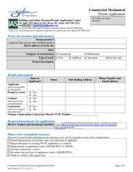 Document preview: Commercial Mechanical Permit Application - City of Salem, Oregon