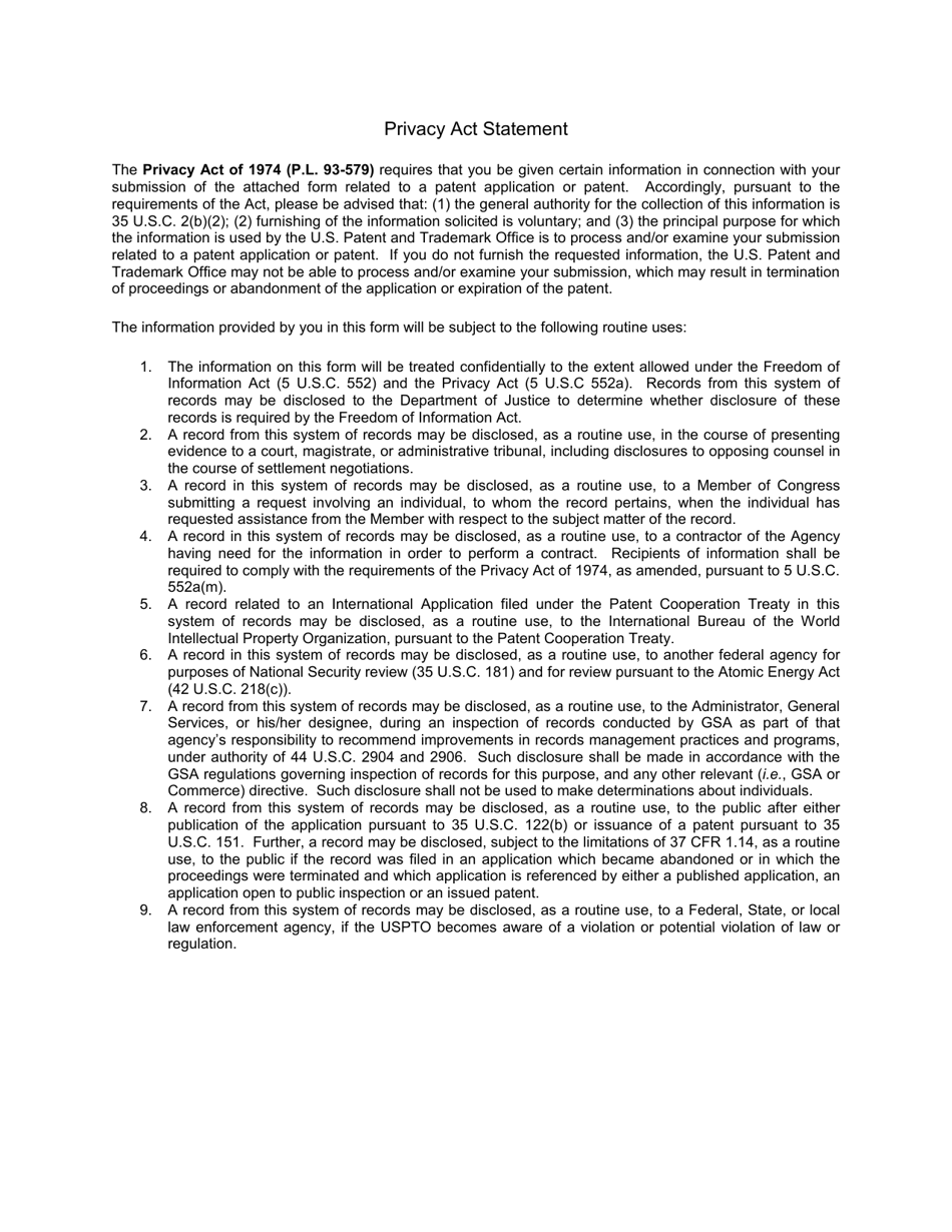 Form PTO / SB / 64A Petition for Revival of an Application for Patent Abandoned for Failure to Notify the Office of a Foreign or International Filing (37 Cfr 1.137(F)), Page 3