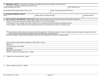 Form DCF-F-DWSW13251 Child Enrollment and Health History - Certified Child Care - Wisconsin, Page 2