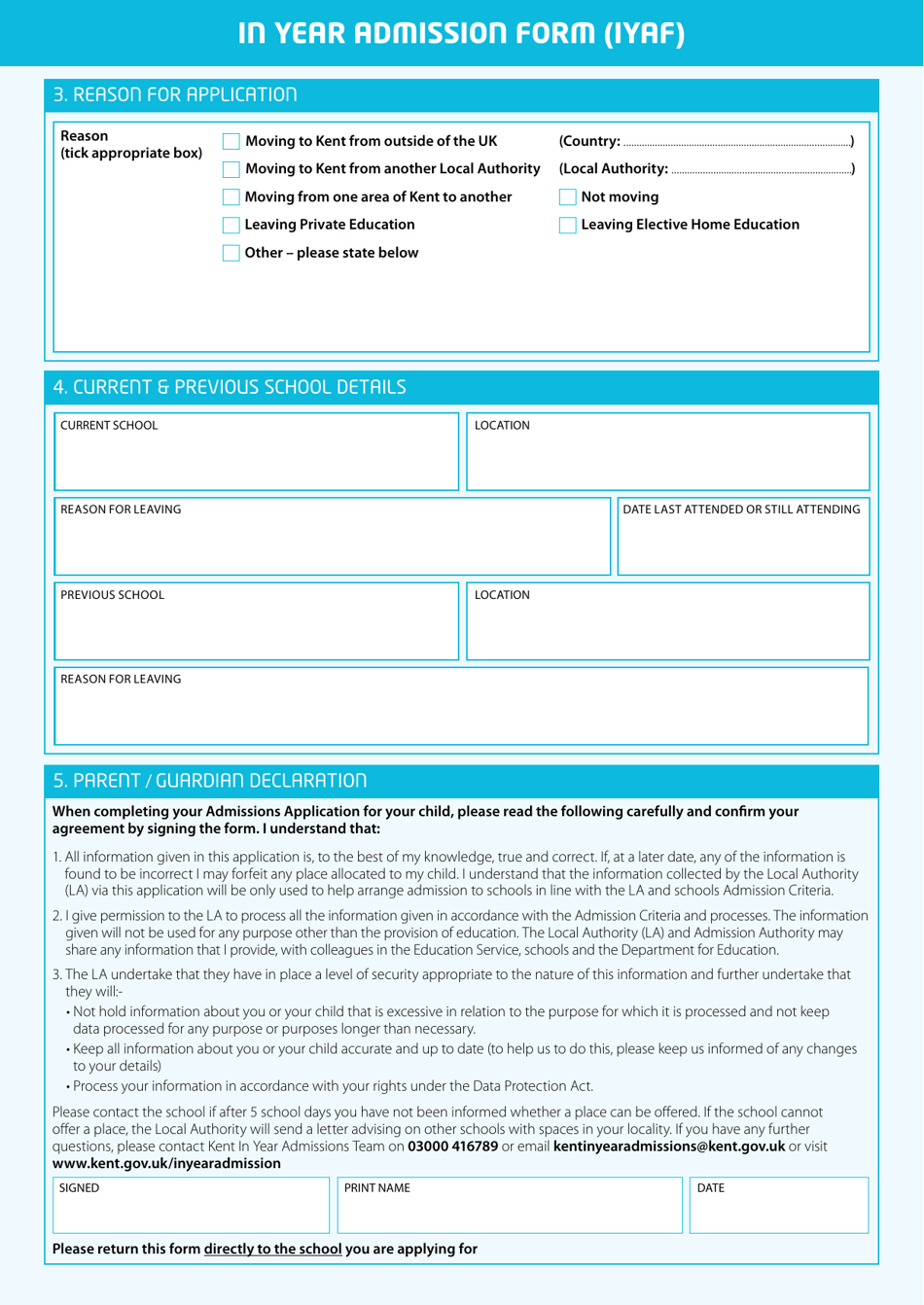 Kent United Kingdom In Year Admission Form (Iyaf) - Fill Out, Sign ...