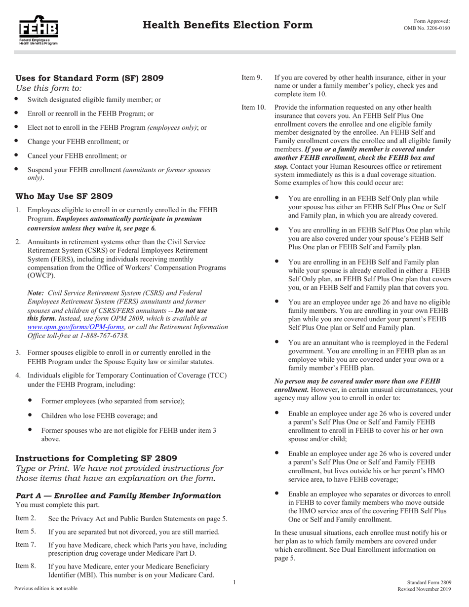Form sf 2809 download fillable pdf or fill online health benefits