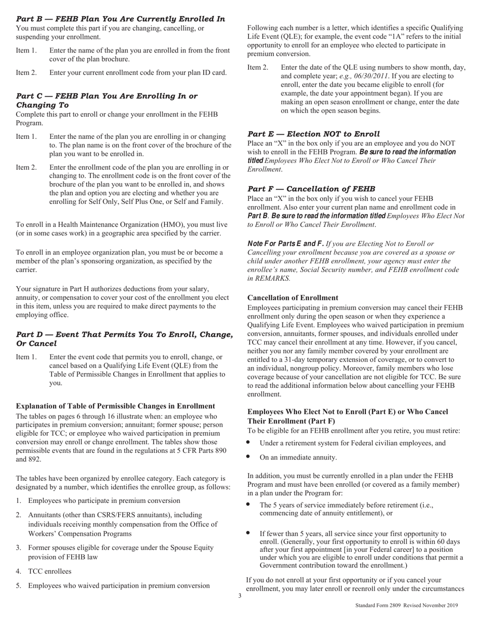 Form sf 2809 download fillable pdf or fill online health benefits