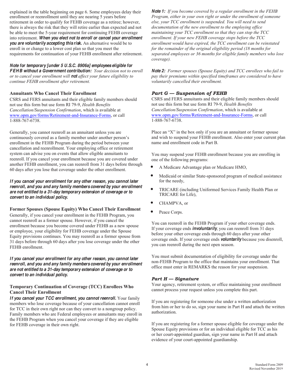 Form sf 2809 download fillable pdf or fill online health benefits