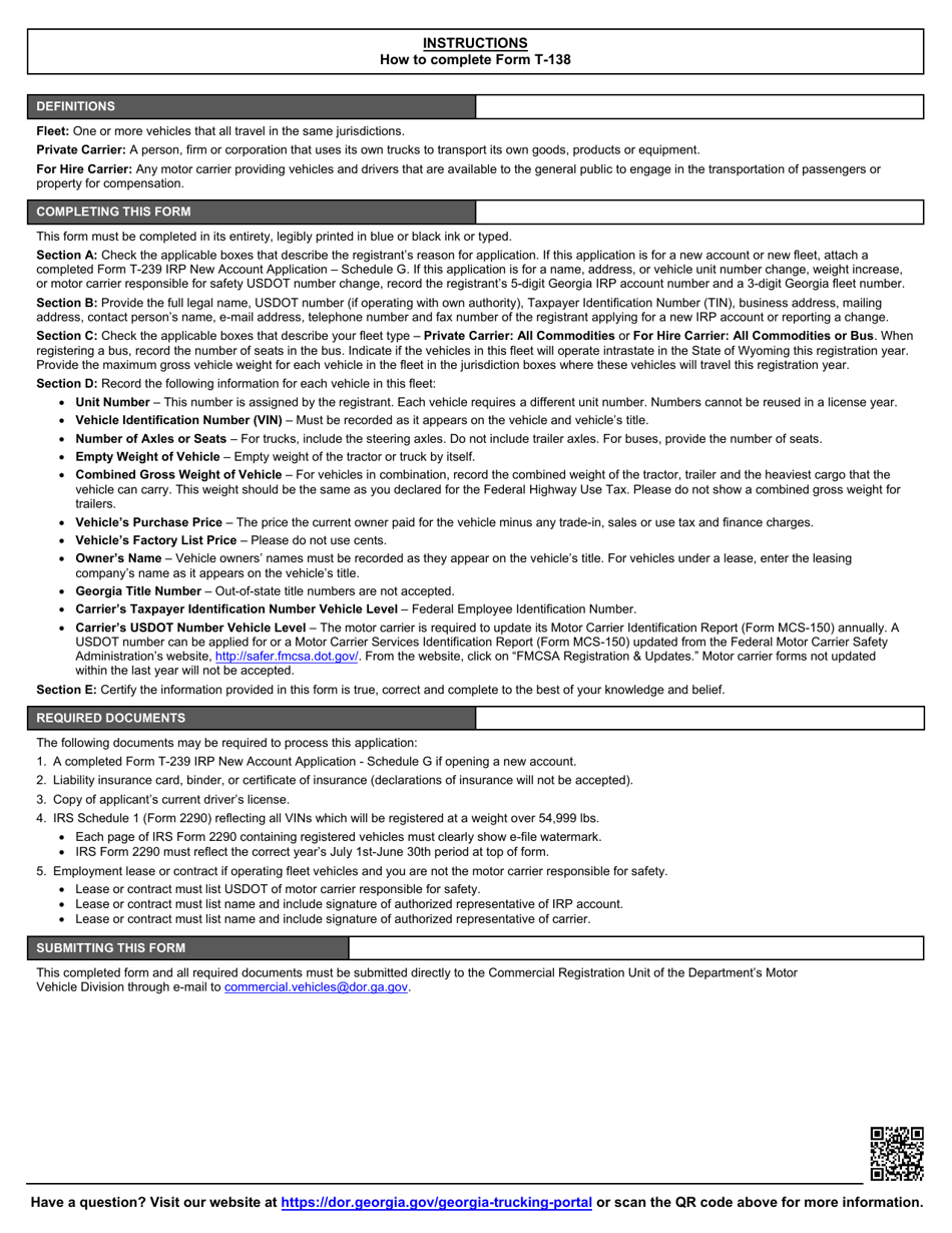 Form T-138 Schedule A International Registration Plan (Irp) Vehicle Application - Georgia (United States), Page 3