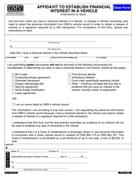 Document preview: Form 735-7116A Affidavit to Establish Financial Interest in a Vehicle - Oregon