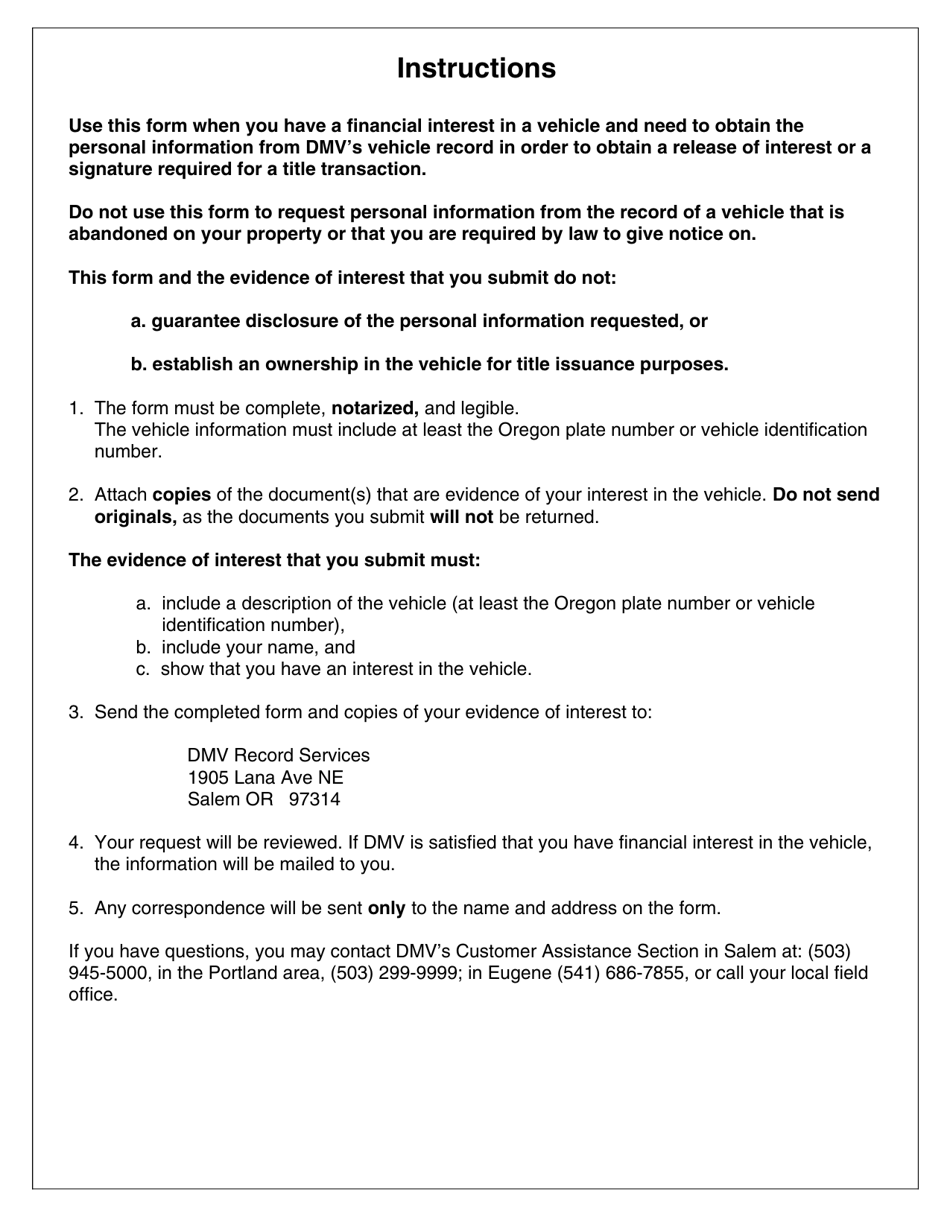 Form 735-7116A Affidavit to Establish Financial Interest in a Vehicle - Oregon, Page 2