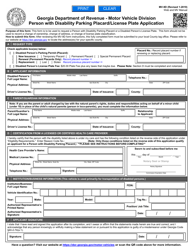 Form MV-9D &quot;Person With Disability Parking Placard/License Plate Application&quot; - Georgia (United States)